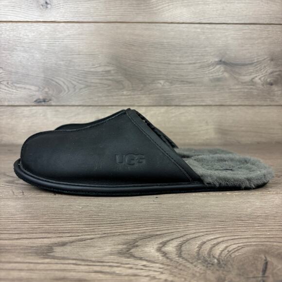 UGG Scuff Shearling Lined Slippers Men's Black Suede Leather - No Size Tag - Picture 6 of 12